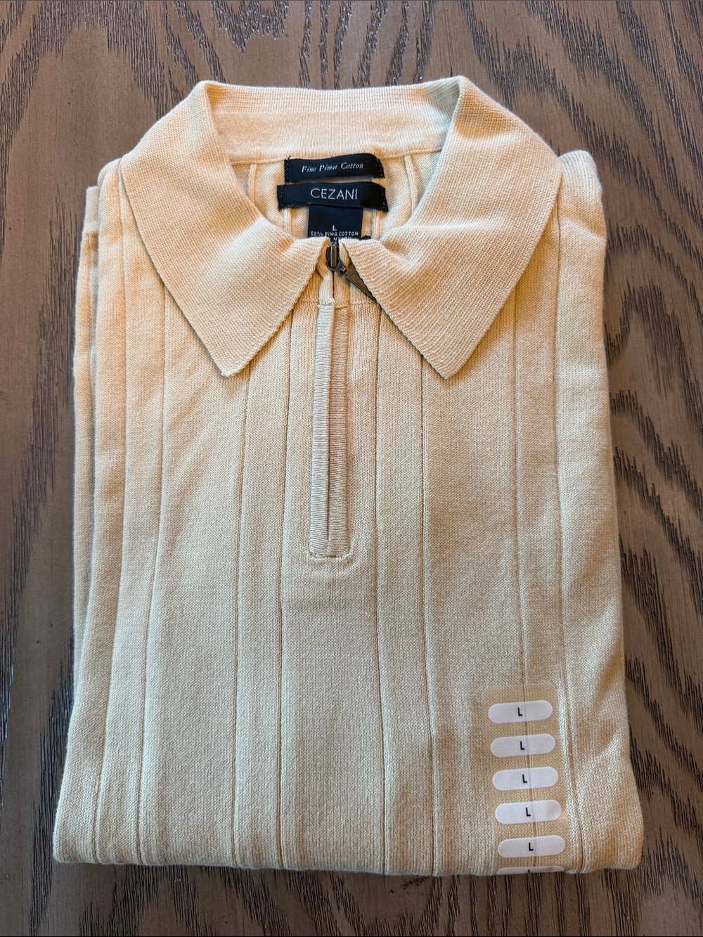 Cezani Men's Cream Ribbed Zip-Collar Shirt